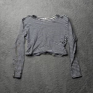Vintage Rampage Shirt Women's Small White & Black Striped Long Sleeve Crop Top